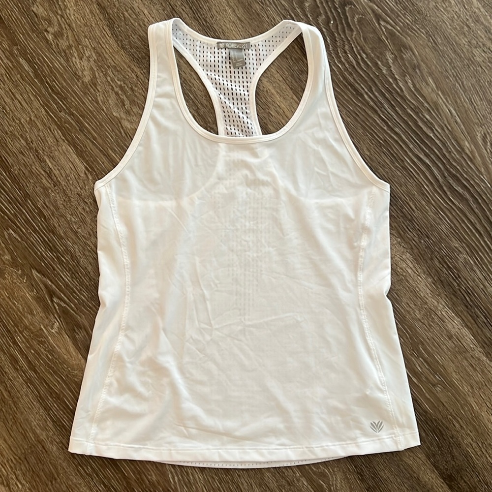 Forever 21 Racerback Workout Tank in White with Aerated Back